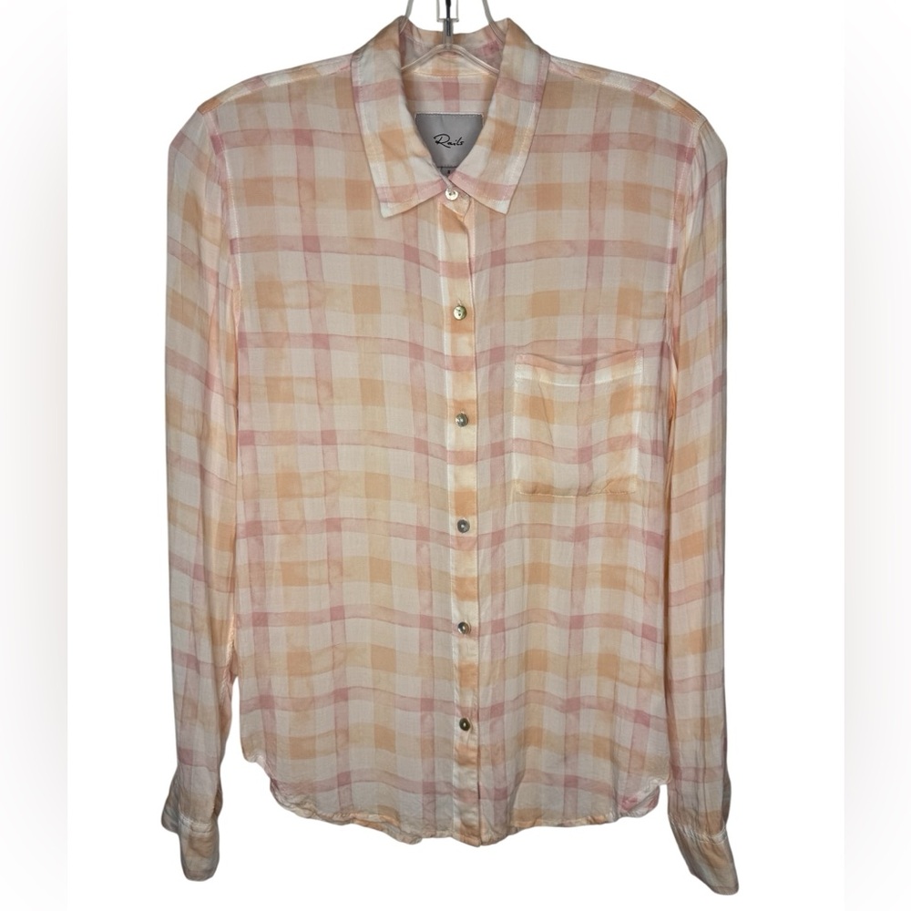 Rails Josephine Peach Plaid Button Front Shirt Size Small Lightweight